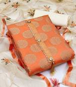Orange Banarasi Jacquard Unstitched Salwar Suit Dress Material