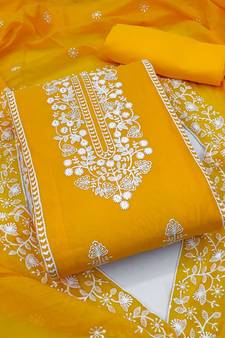Mustard embroidered chanderi silk salwar