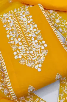 Mustard embroidered chanderi silk salwar