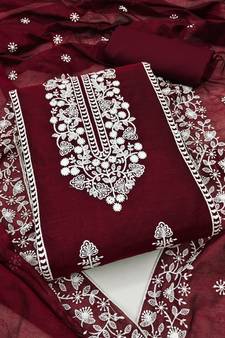 Maroon embroidered chanderi silk salwar