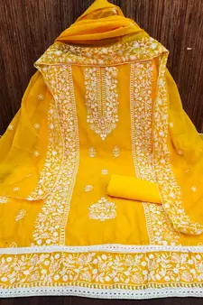 Mustard embroidered chanderi silk salwar