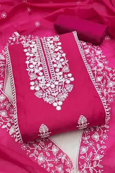 Dark-pink embroidered chanderi silk salwar