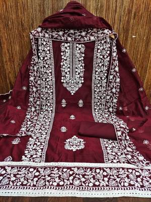 Maroon embroidered chanderi silk salwar 4