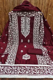Maroon embroidered chanderi silk salwar
