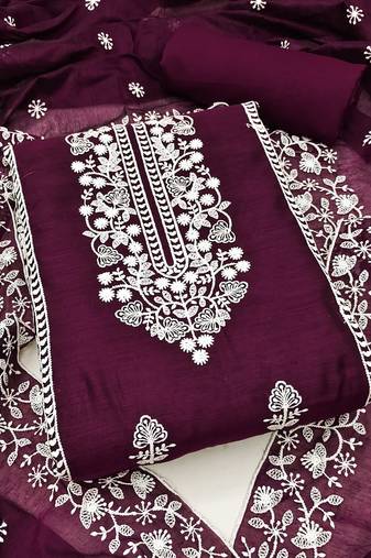 Wine embroidered chanderi silk salwar