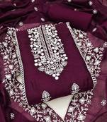 Wine embroidered chanderi silk salwar