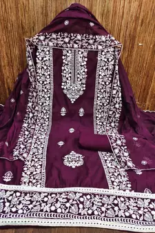 Wine embroidered chanderi silk salwar