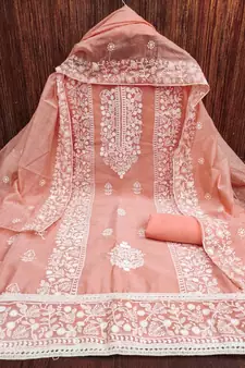 Orange embroidered chanderi silk salwar