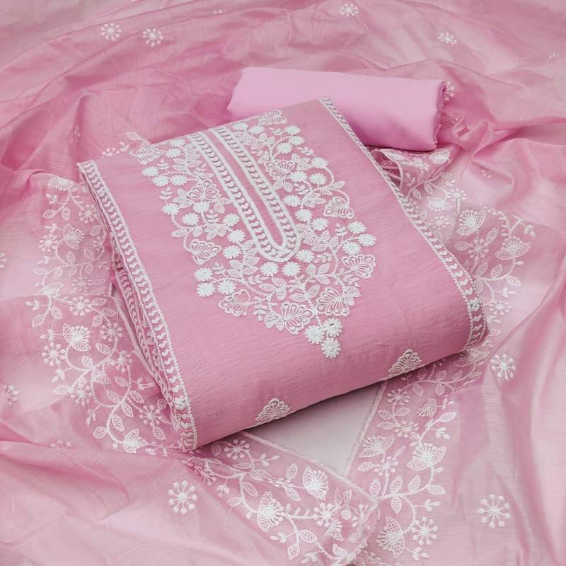 Light-pink embroidered chanderi silk salwar