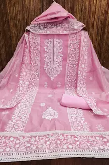 Light-pink embroidered chanderi silk salwar