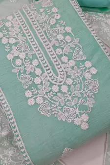 Teal embroidered chanderi silk salwar