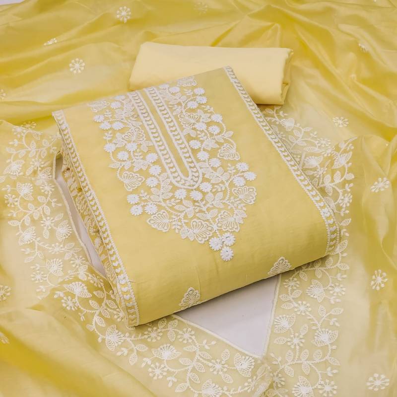 Yellow embroidered chanderi silk salwar