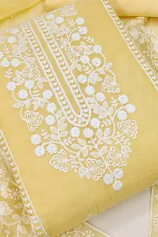 Yellow embroidered chanderi silk salwar