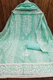 Teal embroidered chanderi silk salwar