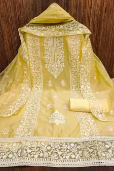Yellow embroidered chanderi silk salwar