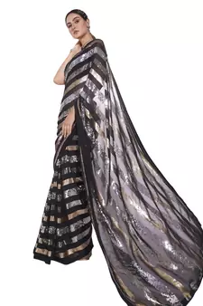 Kalista Fashion Black Georgette Sequin Work Saree