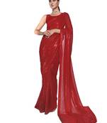 Sequin Work Georgette Red Saree With Unstiched Blouse Piece 