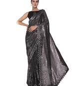 Sequin Work Georgette Black Saree With Unstiched Blouse Piece 