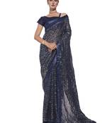 Sequin Work Georgette Blue Saree With Unstiched Blouse Piece 