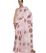 Sequin Work Georgette Peach Saree With Unstiched Blouse Piece 