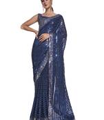 Sequin Work Georgette Teal Saree With Unstiched Blouse Piece 