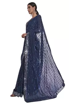Sequin Work Georgette Teal Saree With Unstiched Blouse Piece 