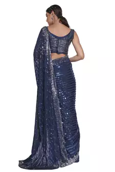 Sequin Work Georgette Teal Saree With Unstiched Blouse Piece 
