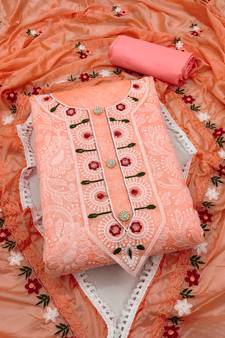 Peach embroidered chanderi silk salwar