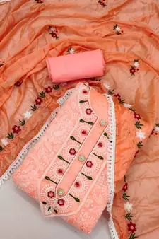 Peach embroidered chanderi silk salwar
