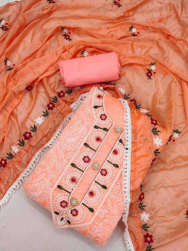 Peach embroidered chanderi silk salwar