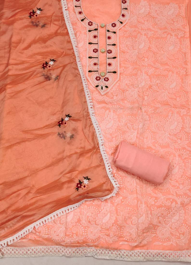 Peach embroidered chanderi silk salwar