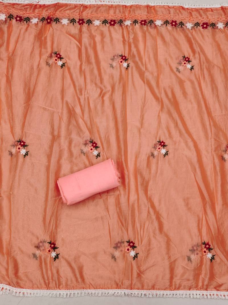 Peach embroidered chanderi silk salwar