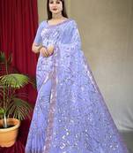 Ethnic Touch Blue Heavy Sequins Work Partywear Saree