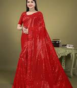 Ethnic Touch Red Heavy Sequins Work Partywear Saree