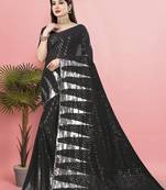 Ethnic Touch Black Heavy Sequins Work Partywear Saree