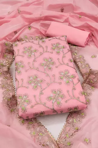Pink embroidered chanderi silk salwar
