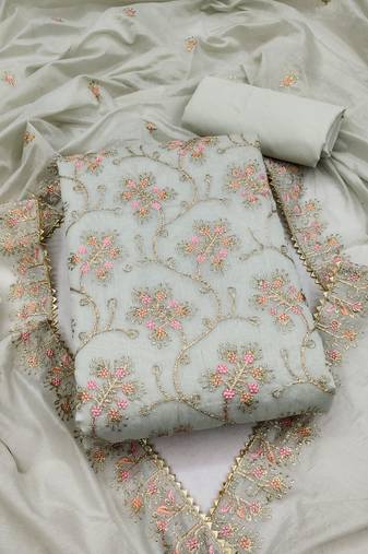Grey embroidered chanderi silk salwar