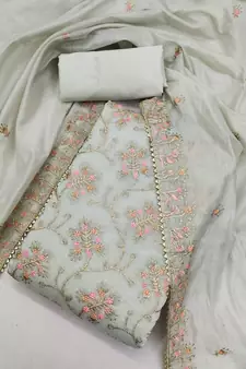 Grey embroidered chanderi silk salwar
