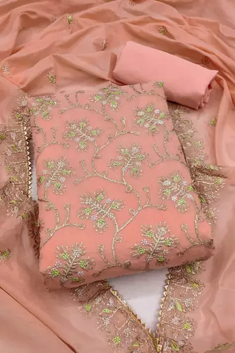 Peach embroidered chanderi silk salwar