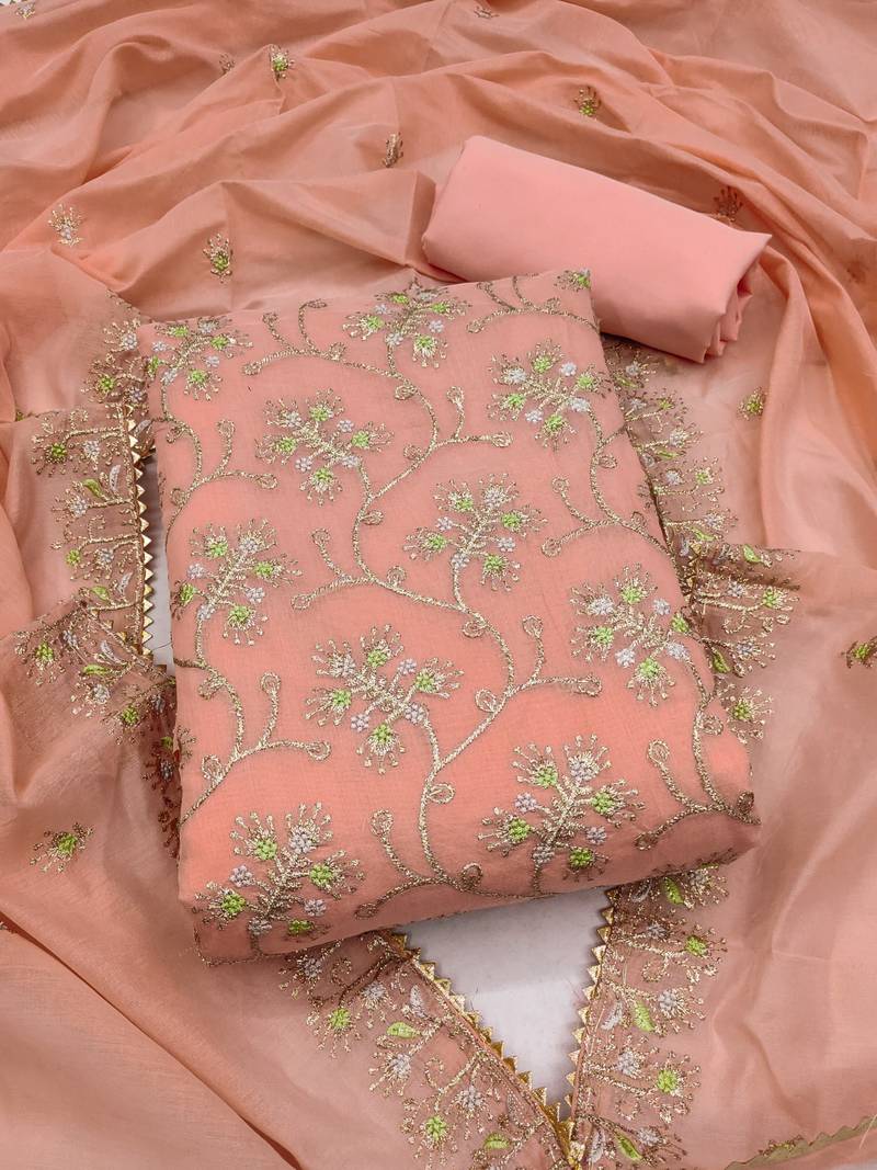 Peach embroidered chanderi silk salwar