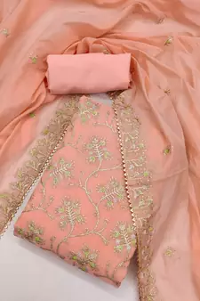 Peach embroidered chanderi silk salwar