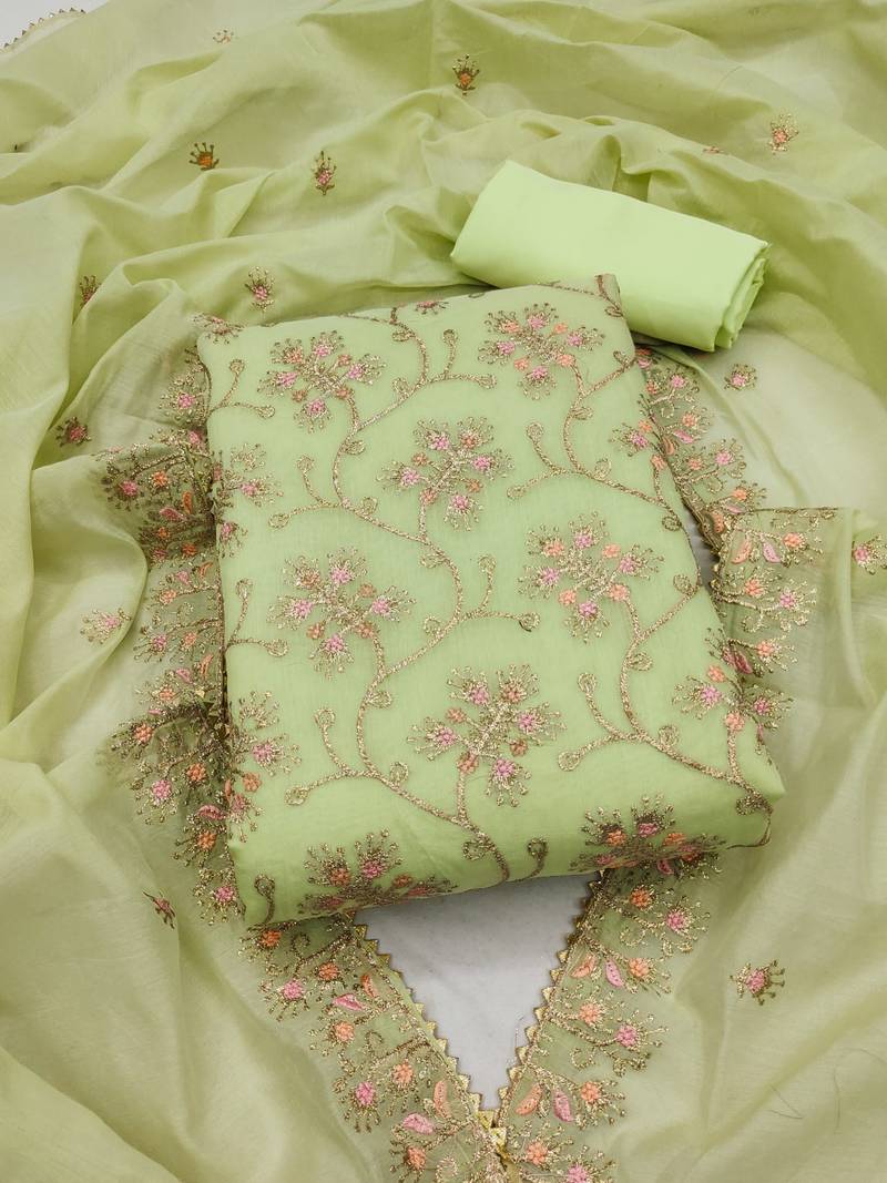 Green embroidered chanderi silk salwar
