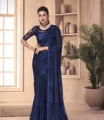 Navy blue woven silk saree with blouse