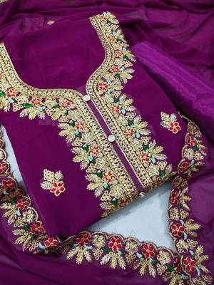 Wine embroidered faux georgette salwar 1