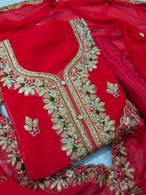 Red embroidered faux georgette salwar 1