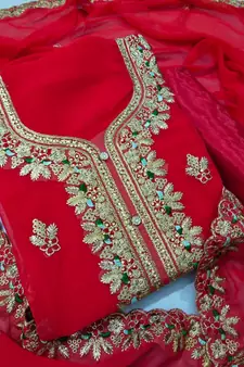 Red embroidered faux georgette salwar