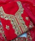 Red embroidered faux georgette salwar