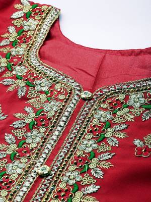 Red embroidered faux georgette salwar 2