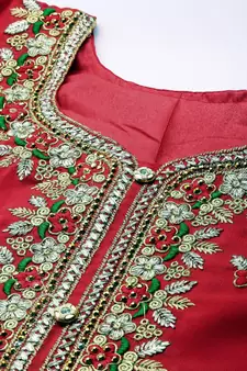 Red embroidered faux georgette salwar