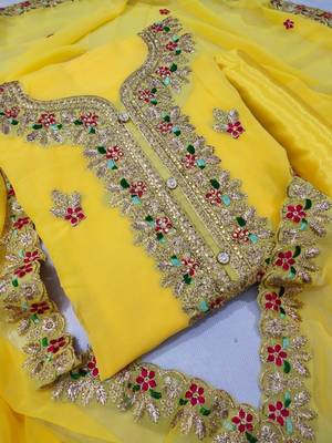 Yellow embroidered faux georgette salwar 1